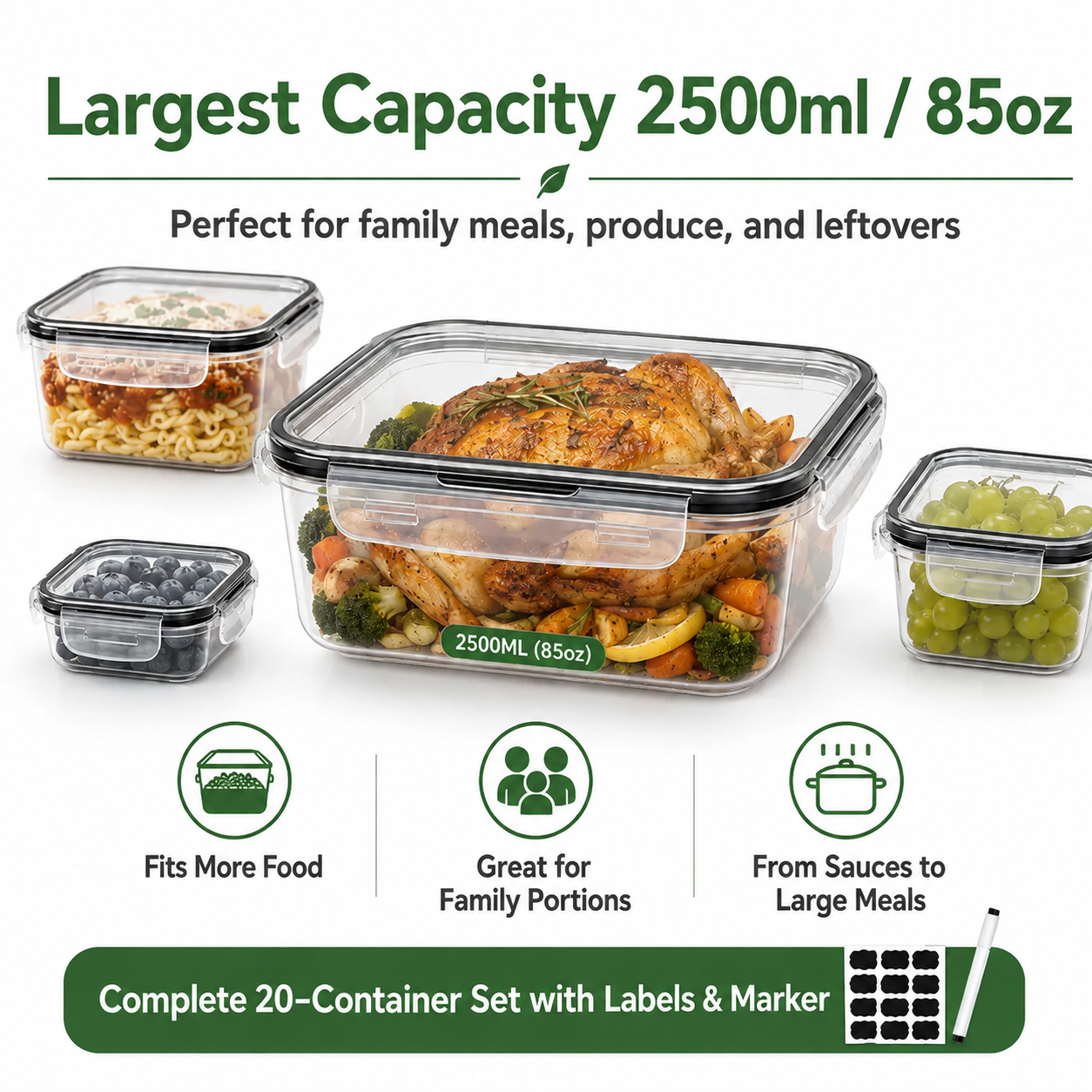 40 PCS Extra Large Airtight Food Storage Containers Set with Lids – Leakproof Reusable Kitchen Organizer Containers with Labels for Pantry & Home Storage