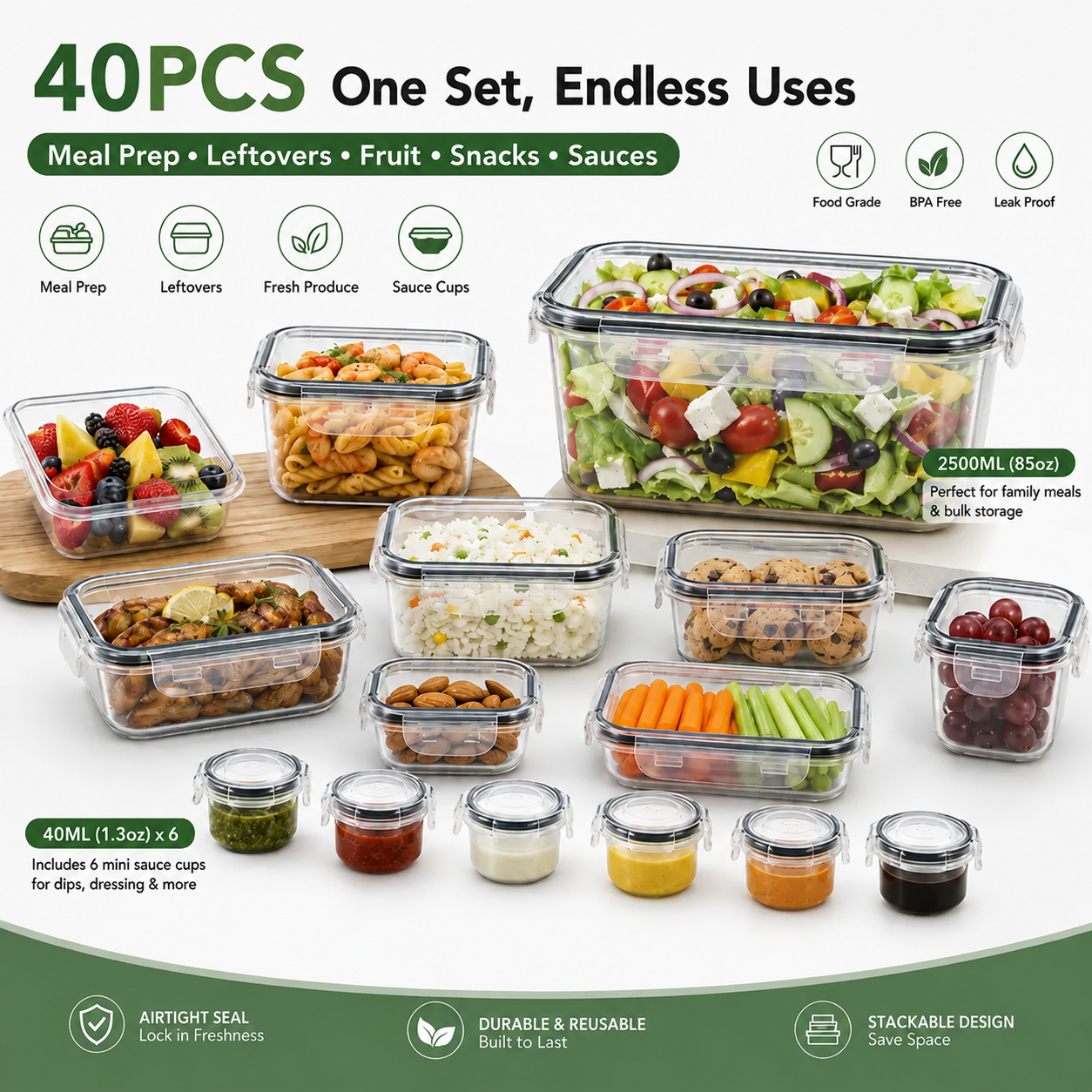 40 PCS Extra Large Airtight Food Storage Containers Set with Lids – Leakproof Reusable Kitchen Organizer Containers with Labels for Pantry & Home Storage