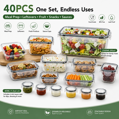 40 PCS Extra Large Airtight Food Storage Containers Set with Lids – Leakproof Reusable Kitchen Organizer Containers with Labels for Pantry & Home Storage