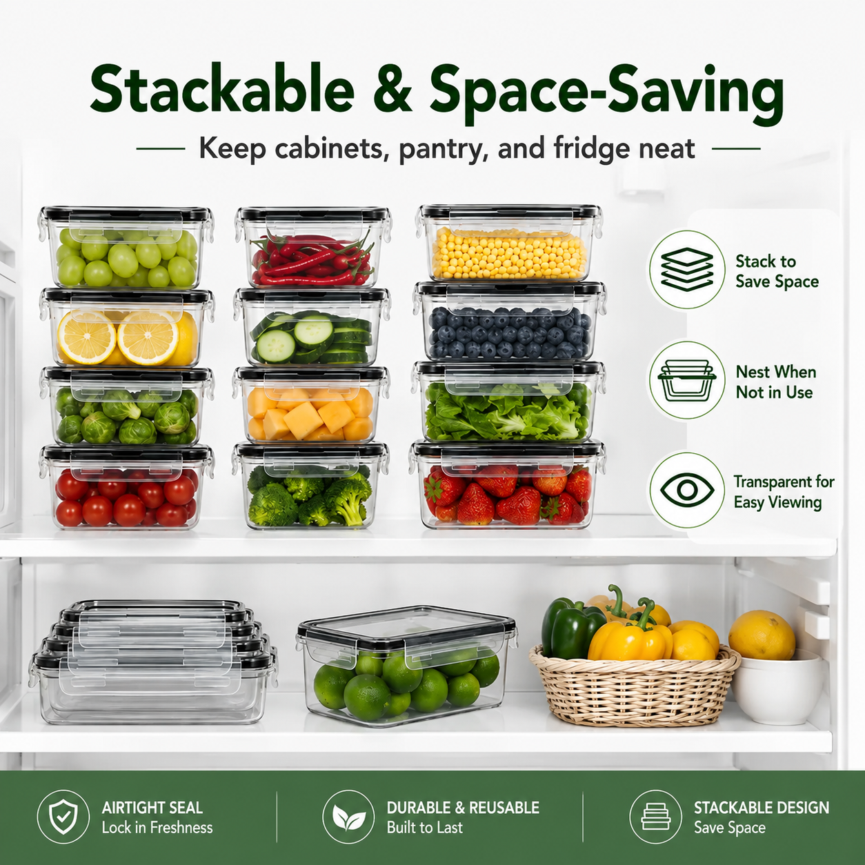 40 PCS Extra Large Airtight Food Storage Containers Set with Lids – Leakproof Reusable Kitchen Organizer Containers with Labels for Pantry & Home Storage